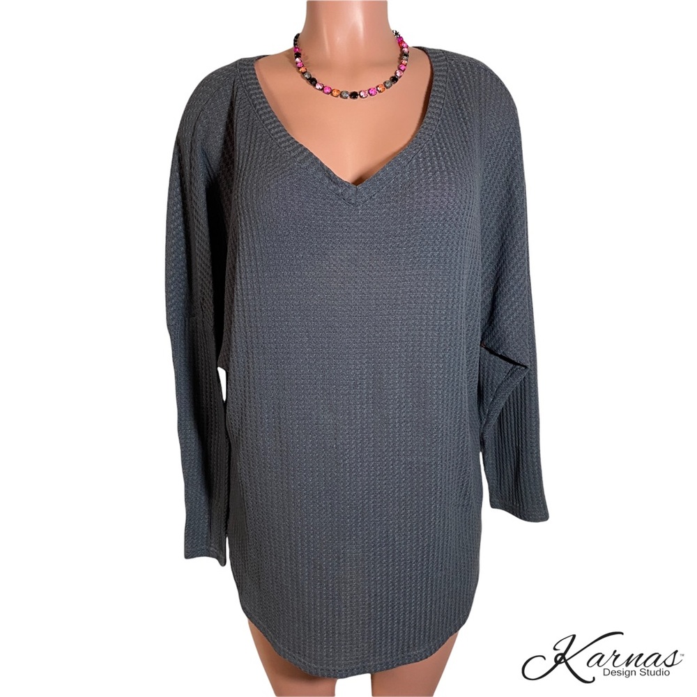 Albe Rita Grey Waffle Knit Tunic LG
